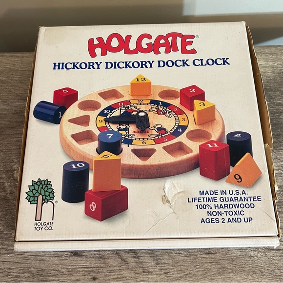 Vintage 90s Holgate Wooden Hickory Dickory Dock Clock Primary Colors Educational - Picture 2 of 7